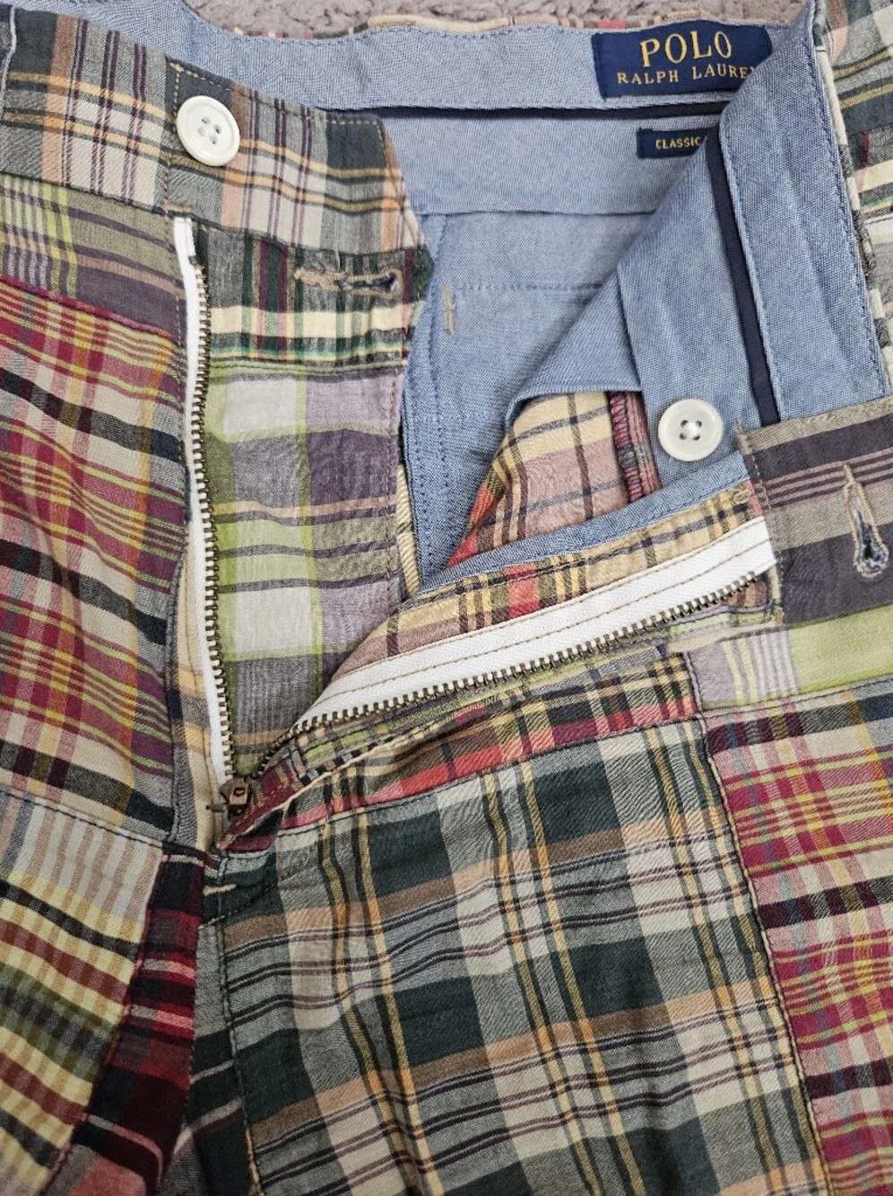 Polo Ralph Lauren 30 (32) Madras Multicolor Plaid Patchwork Classic Fit Shorts